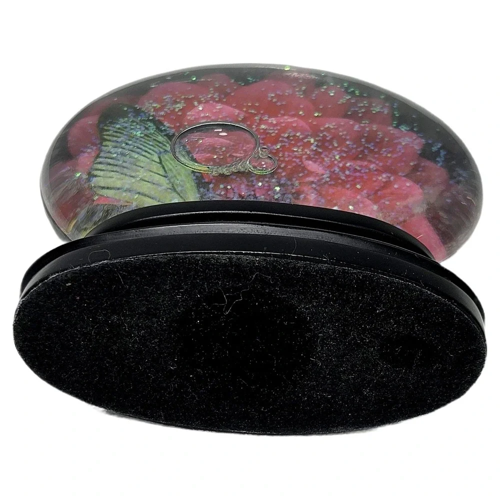 Harold Feinstein Butterfly Flower Water Globe Glitter Glass Paperweight 5.5in